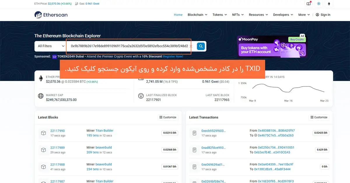 وارد کردن هش تراکنش تتر ERC20 در Etherscan