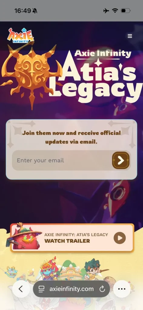 نمایی از رابط بازی Axie Infinity و بخش‌های مرتبط با کسب توکن