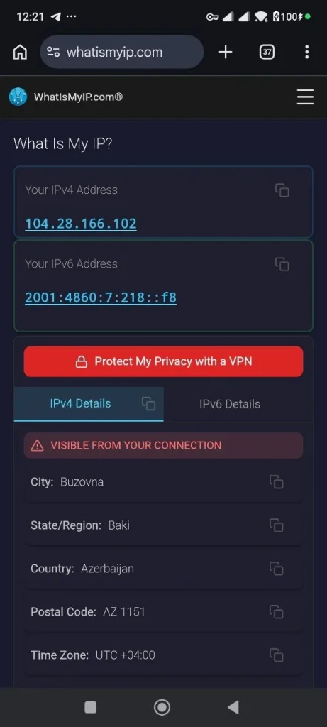 نمایش IP کشور آذربایجان در زمان آزمون همراه‌بانک‌ها