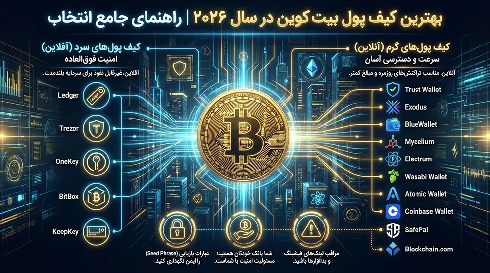 مقایسه بهترین کیف پول برای بیت کوین در سال 2026