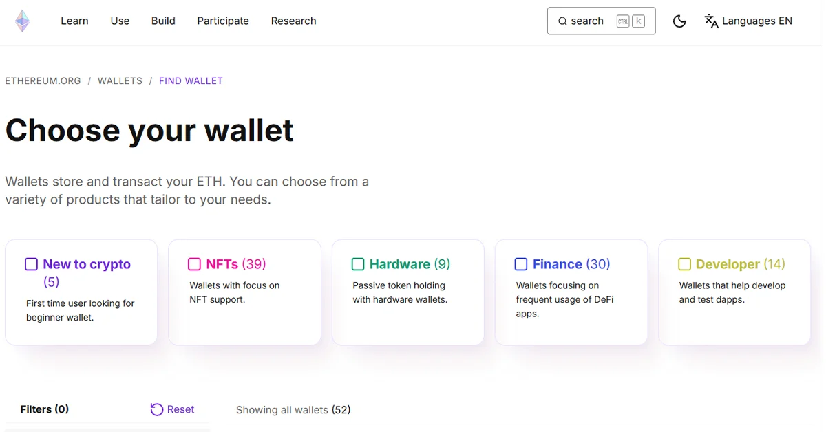 صفحه Choose your wallet و مراحل انتخاب کیف پول Ethereum