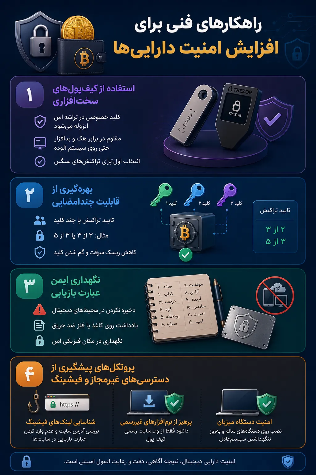 امنیت کیف پول بیت کوین | راهکارهای فنی برای افزایش امنیت دارایی‌ها